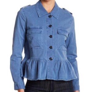 Lucky Brand Peplum Ruffle Button Down Utility Jacket Blue